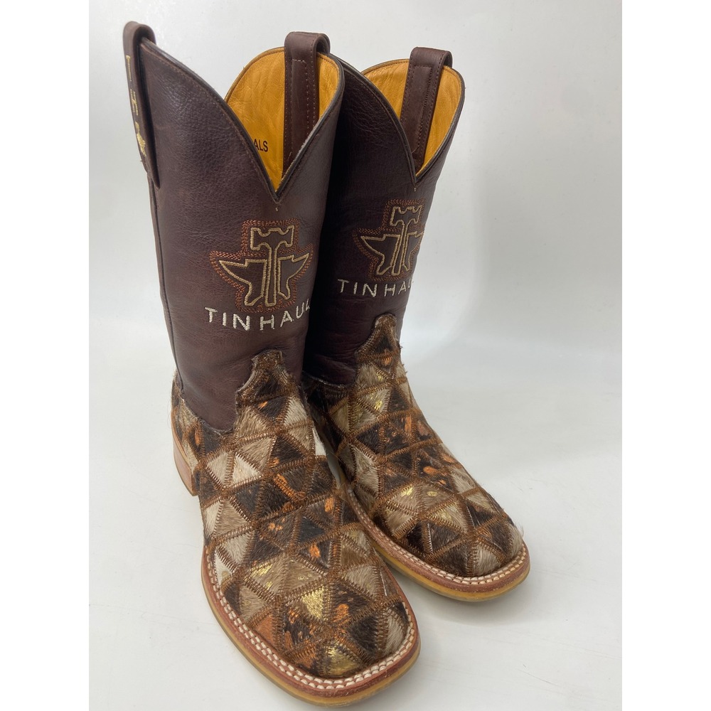 Tin Haul Cowboy Boots Womens 7.5 Brown Shaggy Diamonds Western Rodeo Boho Exotic